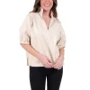 Emily McCarthy Blouses- Poppy Top Sandshell Vegan Leather