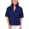 Emily McCarthy Blouses- Poppy Top Navy Cotton Poplin