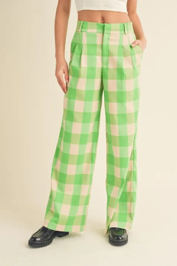 &Merci Pants-&Merci Green Apple Plaid Trouser