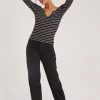Project Social T Blouses- Sage Cozy Henley - Black Stripe