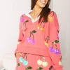 Queen of Sparkles Sweatshirts- Bright Pink Rainbow Cherry Polo Sweatshirt
