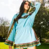Queen of Sparkles Mini- Teal Rainbow Sequin Stripe Dress