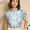 Sister Jane Blouses- Sky Floral Ruffle Blouse - Cornflower Blue
