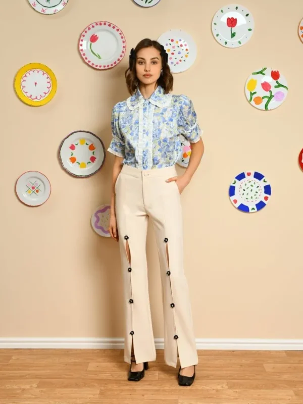 Sister Jane Blouses- Sky Floral Ruffle Blouse - Cornflower Blue