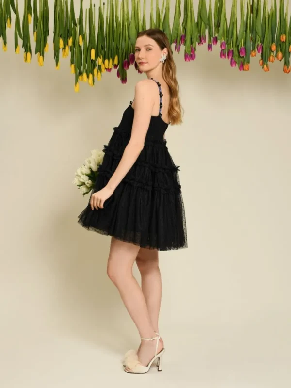 Sister Jane Mini- Sofie Spot Tulle Mini Dress - Black
