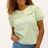 Sugarhill Brighton Blouses- Macie Scallop Collar Top Floral Embroidery