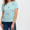 Sugarhill Brighton T-Shirts- Maggie T-Shirt - Blue/White, Cherry Embroidery