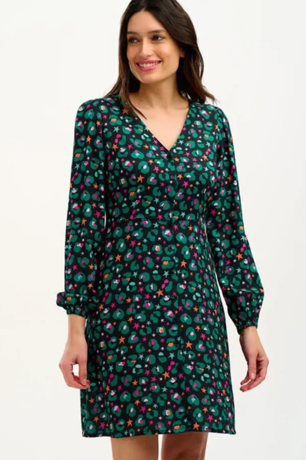 Sugarhill Brighton Mini- Natalia Tea Dress - Black/Multi, Star Leopard