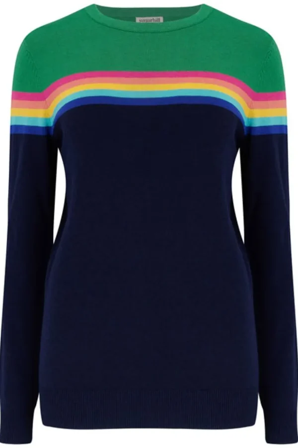 Sugarhill Brighton Sweaters- Rita Jumper - Navy/Green, Rainbow Split